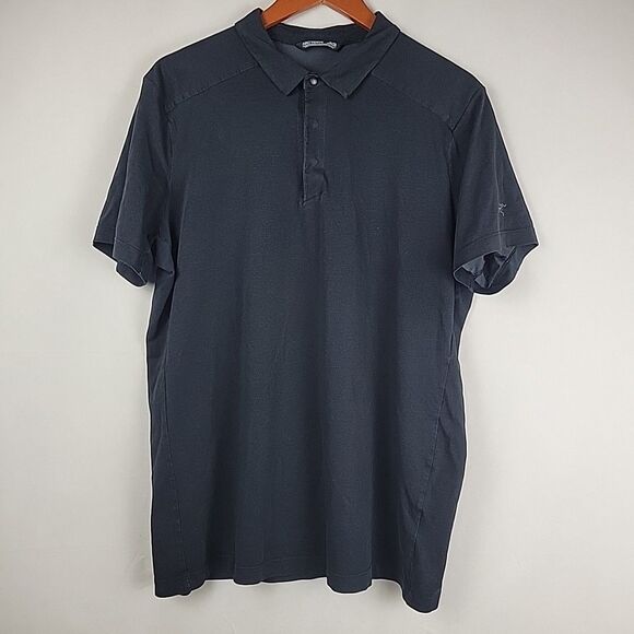 Arcteryx Eris Polo Shirt Mens XL Black Snap Buttons Short Sleeve - Picture 3 of 13